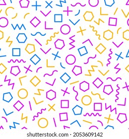Geometric abstract background in style of memphis. Seamless creative retro pattern with geometric shapes. Hipster texture. Vector illustration