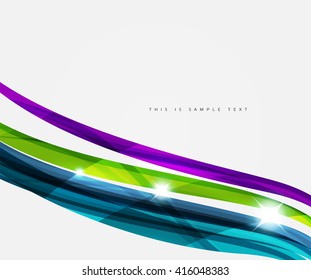 Geometric abstract background, swirl colorful lines - color curve stripes and lines in motion concept and with light and shadow effects. Presentation banner and business card message design template