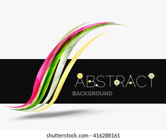 Geometric abstract background, swirl colorful lines - color curve stripes and lines in motion concept and with light and shadow effects. Presentation banner and business card message design template