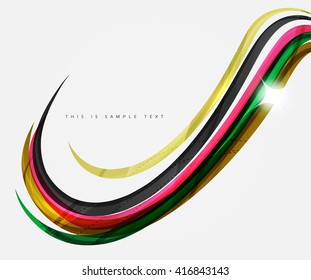 Geometric abstract background, swirl colorful lines - color curve stripes and lines in motion concept and with light and shadow effects. Presentation banner and business card message design template