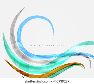 Geometric abstract background, swirl colorful lines - color curve stripes and lines in motion concept and with light and shadow effects. Presentation banner and business card message design template