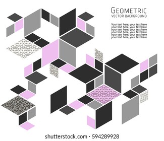 Geometric abstract background Template for cover, flyers, banners, posters and placards, can be used for presentations and books, rhombus, rectangle, polygon, white, gray, black