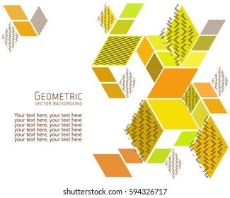 Geometric abstract background Template for cover, flyers, banners, posters and placards, can be used for presentations and books, rhombus, rectangle, polygon, white, yellow, orange