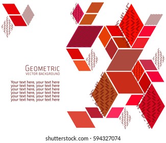 Geometric abstract background Template for cover, flyers, banners, posters and placards, can be used for presentations and books, rhombus, rectangle, polygon, white, red