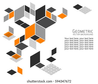 Geometric abstract background Template for cover, flyers, banners, posters and placards, can be used for presentations and books, rhombus, rectangle, polygon, white, gray, orange