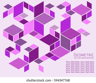 Geometric abstract background Template for cover, flyers, banners, posters and placards, can be used for presentations and books, rhombus, rectangle, polygon, purple