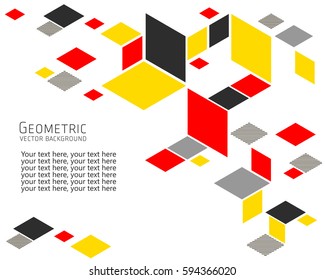 Geometric abstract background Template for cover, flyers, banners, posters and placards, can be used for presentations and books, rhombus, rectangle, polygon, white, gray, yellow, red