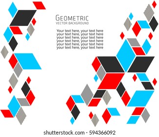Geometric abstract background Template for cover, flyers, banners, posters and placards, can be used for presentations and books, rhombus, rectangle, polygon, white, gray, red.blue