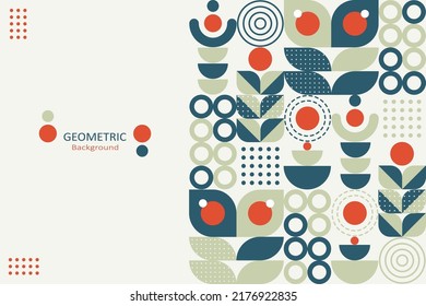 Fondo abstracto geométrico, diseño plano de plantilla de mosaico con forma simple de círculos y semicírculo. Diseño mural. Neogeométrico. Ilustración vectorial.