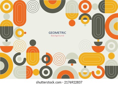 Geometric abstract background, template flat design of mosaic with the simple shape of circles, semi-circle and, lines. Mural design. Neo geometric. Vector Illustration.