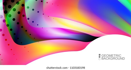 Geometric abstract background template with fluid waves in blurred colors