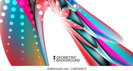 Geometric abstract background template with fluid waves in blurred colors