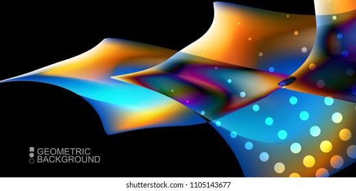 Geometric abstract background template with fluid waves in blurred colors
