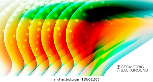 Geometric abstract background template with fluid waves in blurred colors