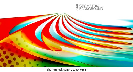 Geometric abstract background template with fluid waves in blurred colors
