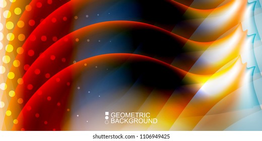 Geometric abstract background template with fluid waves in blurred colors