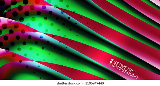 Geometric abstract background template with fluid waves in blurred colors