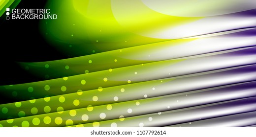 Geometric abstract background template with fluid waves in blurred colors