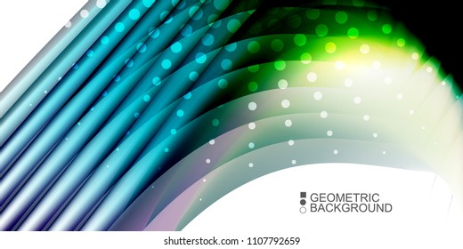Geometric abstract background template with fluid waves in blurred colors