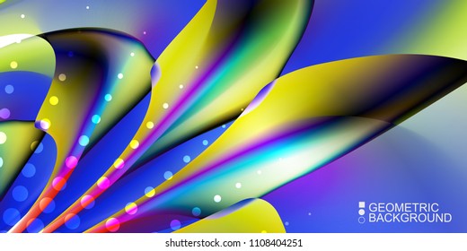 Geometric abstract background template with fluid waves in blurred colors