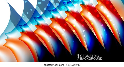 Geometric abstract background template with fluid waves in blurred colors