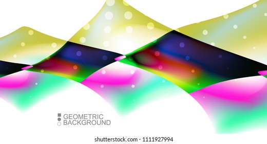 Geometric abstract background template with fluid waves in blurred colors