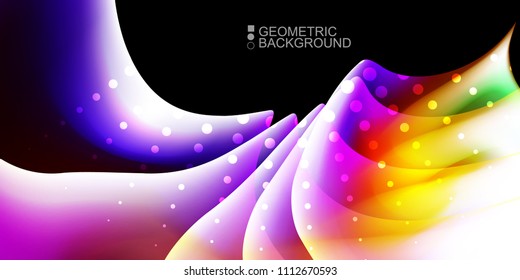 Geometric abstract background template with fluid waves in blurred colors