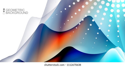 Geometric abstract background template with fluid waves in blurred colors