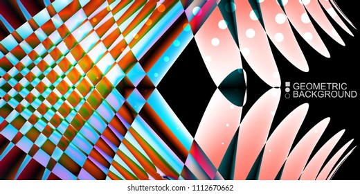 Geometric abstract background template with fluid waves in blurred colors