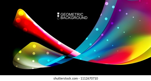 Geometric abstract background template with fluid waves in blurred colors