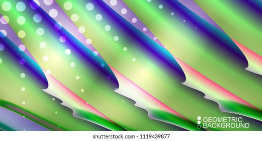 Geometric abstract background template with fluid waves in blurred colors
