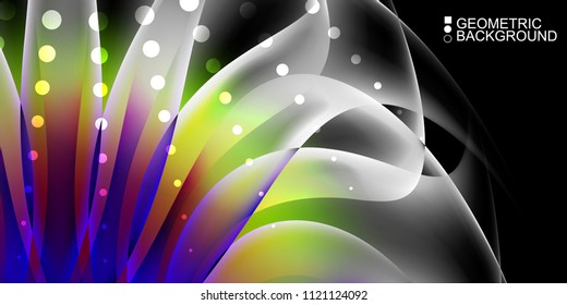 Geometric abstract background template with fluid waves in blurred colors