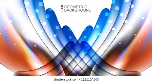 Geometric abstract background template with fluid waves in blurred colors