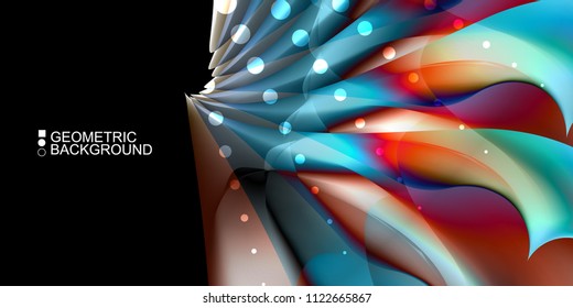 Geometric abstract background template with fluid waves in blurred colors