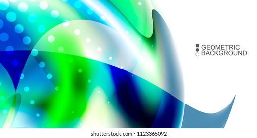 Geometric abstract background template with fluid waves in blurred colors