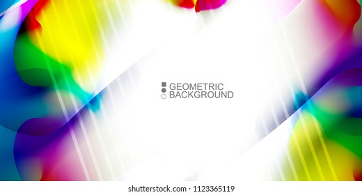 Geometric abstract background template with fluid waves in blurred colors