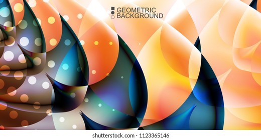 Geometric abstract background template with fluid waves in blurred colors