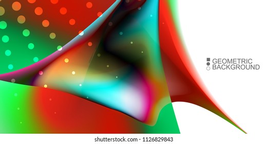 Geometric abstract background template with fluid waves in blurred colors
