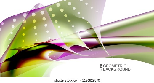 Geometric abstract background template with fluid waves in blurred colors