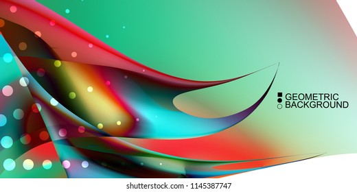 Geometric abstract background template with fluid waves in blurred colors