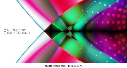 Geometric abstract background template with fluid waves in blurred colors