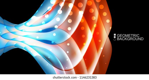 Geometric abstract background template with fluid waves in blurred colors