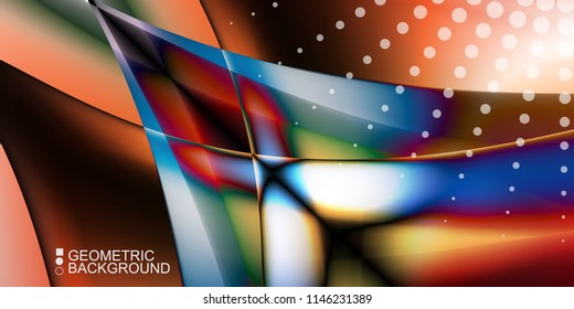 Geometric abstract background template with fluid waves in blurred colors