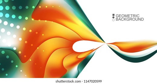 Geometric abstract background template with fluid waves in blurred colors