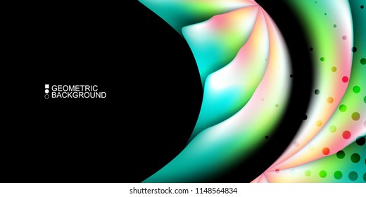 Geometric abstract background template with fluid waves in blurred colors