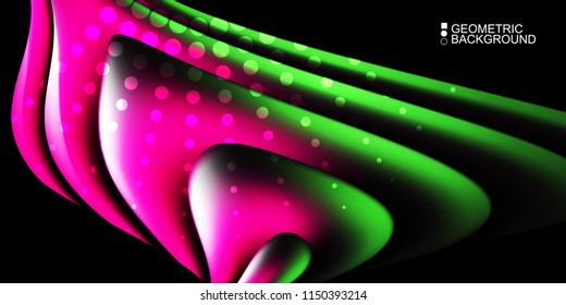 Geometric abstract background template with fluid waves in blurred colors