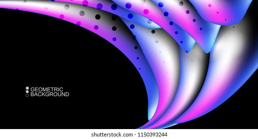 Geometric abstract background template with fluid waves in blurred colors