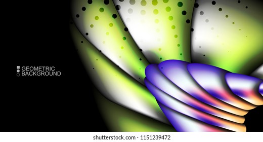 Geometric abstract background template with fluid waves in blurred colors