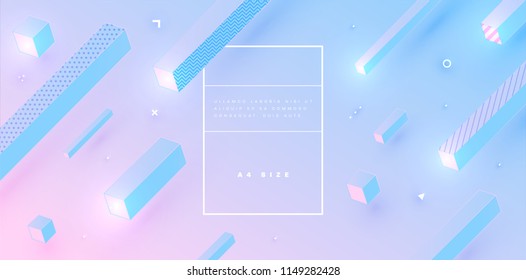 Fondo geométrico abstracto con formas isométricas, cubos y composición dinámica. Ilustración de vectores eps10