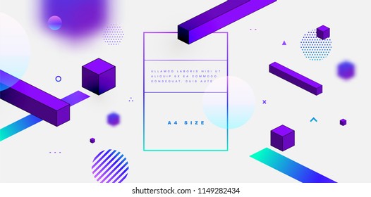 Geometric Abstract Background With Trendy Isometric Shapes, Cubes And Dynamic Composition. Vector Eps10 Illustration